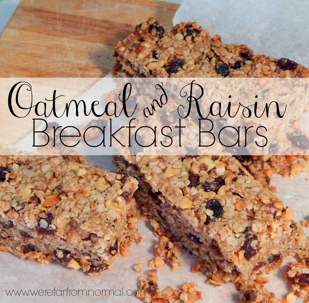 Oatmeal and Raisin Breakfast bars- these are so hearty and delicious they are a favorite in my house!