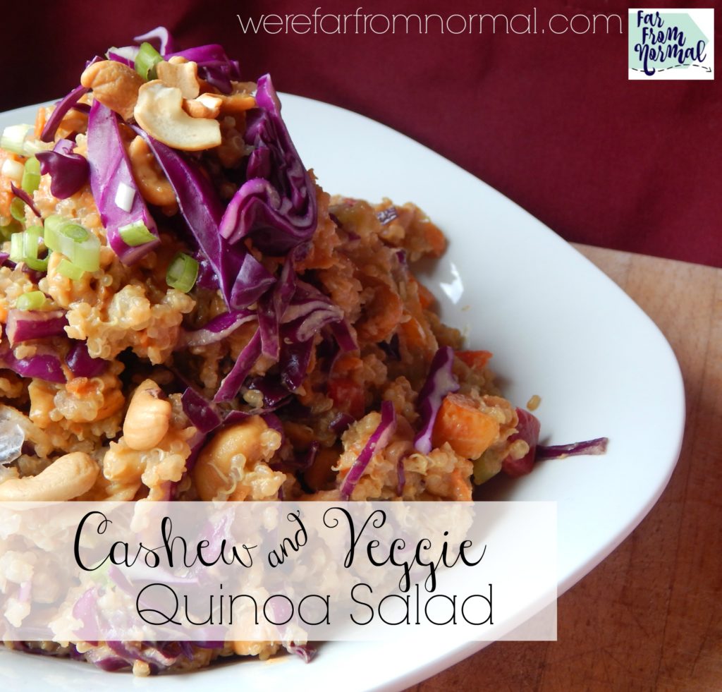 This quinoa cashew and veggie salad makes the perfect meatless meal or awesome side dish! A great blend of veggies and plenty of crunch