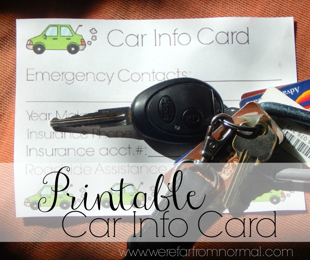 Car Info Card Printable New Driver Series Far From Normal