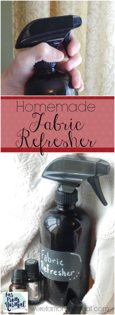 Ditch the chemical laden Febreeze and whip up a bach of this fabric refresher! Made with essential oils and natural ingredients it works great!