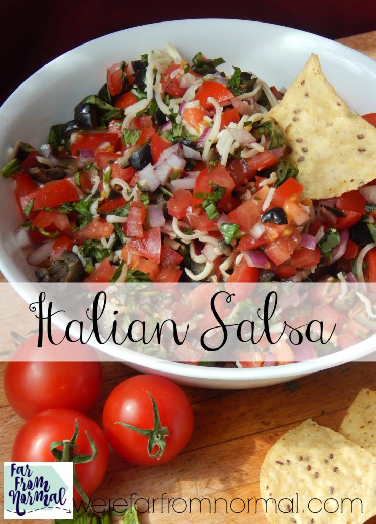 Fresh tomatoes, garlic, basil.... delicious Italian flavors in a salsa!! This Italian salsa perfect snack!