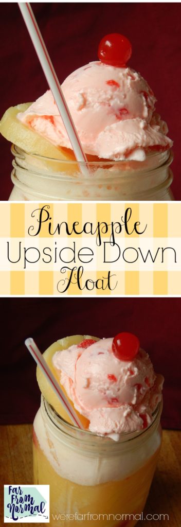 This float has all the flavors of pineapple upside down cake but in a refreshing float! SO delicious!
