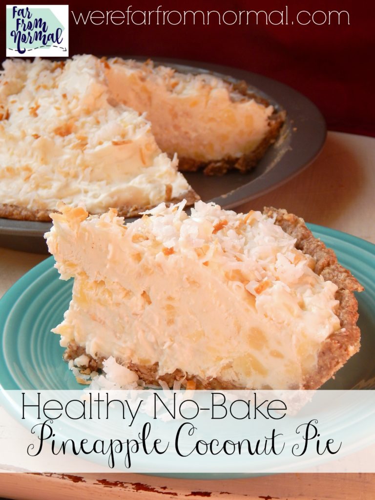This no bake pineapple coconut pie is amazing!! So delicious and rich but made with Greek yogurt & honey with a pecan crust! A perfect no-bake summer pie!