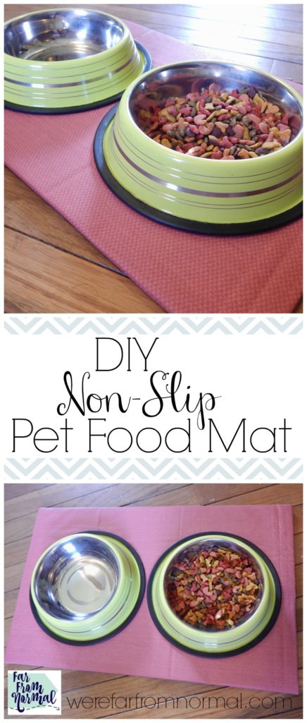 Keep your pet's food area neat and tidy with this easy to make mat. Non slip backing keeps it in place while your dog or cat eats!