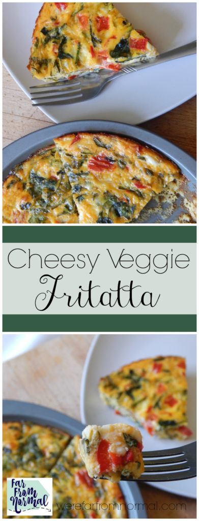 This delicious fritatta is loaded with fresh veggies, eggs and cheese! It's super easy and a quick breakfast or dinner!