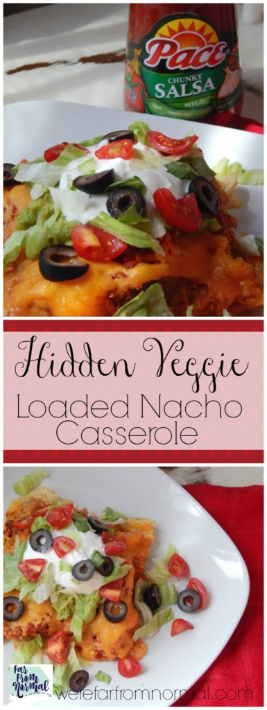 Your family will love this loaded nacho casserole! All the flavor of nachos with all the fixins and a secret ingredient that adds a boost of nutrition and veggies!