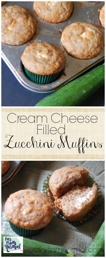 Inside these delicious zucchini muffins lies a delicious surprise, sweet tasty cream cheese!
