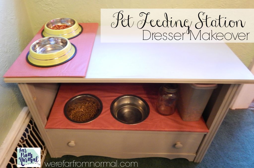 Transform an old dresser into a DIY pet feeding station for your furry friends! Keep everything organized and looking lovely!