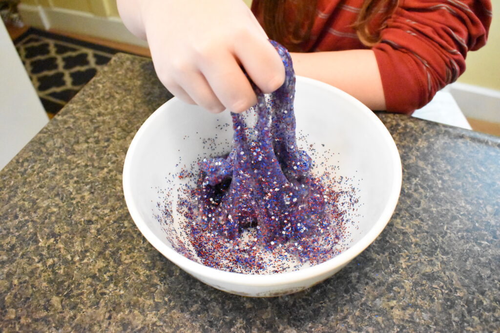 red white and blue 4th of July slime 