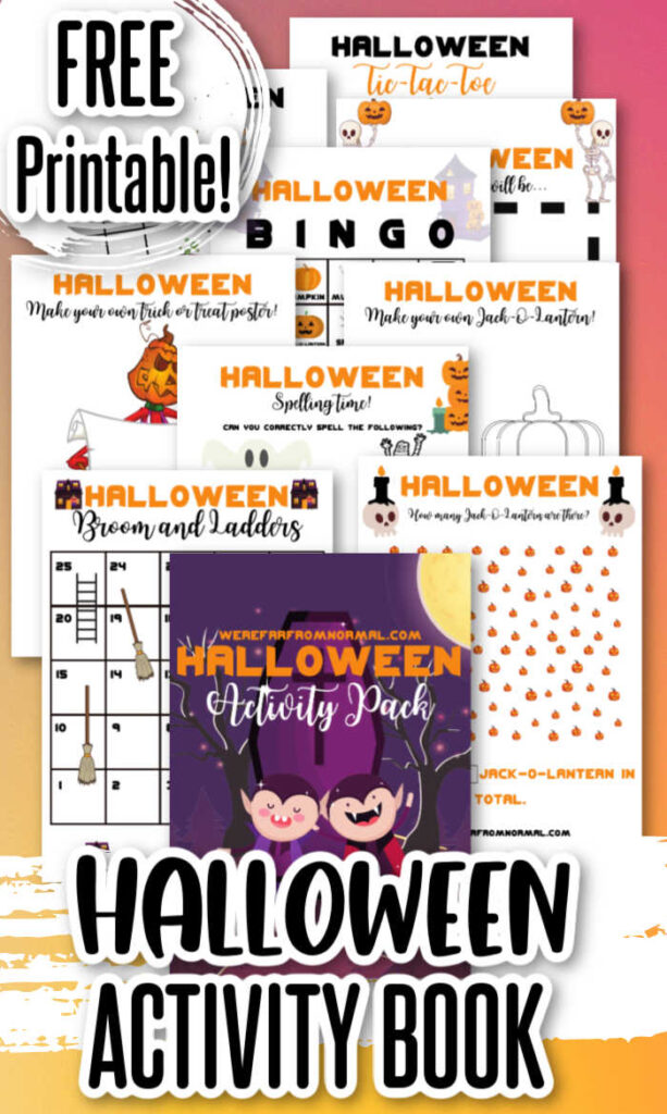 a graphic displaying the pages of a Halloween Activity book 