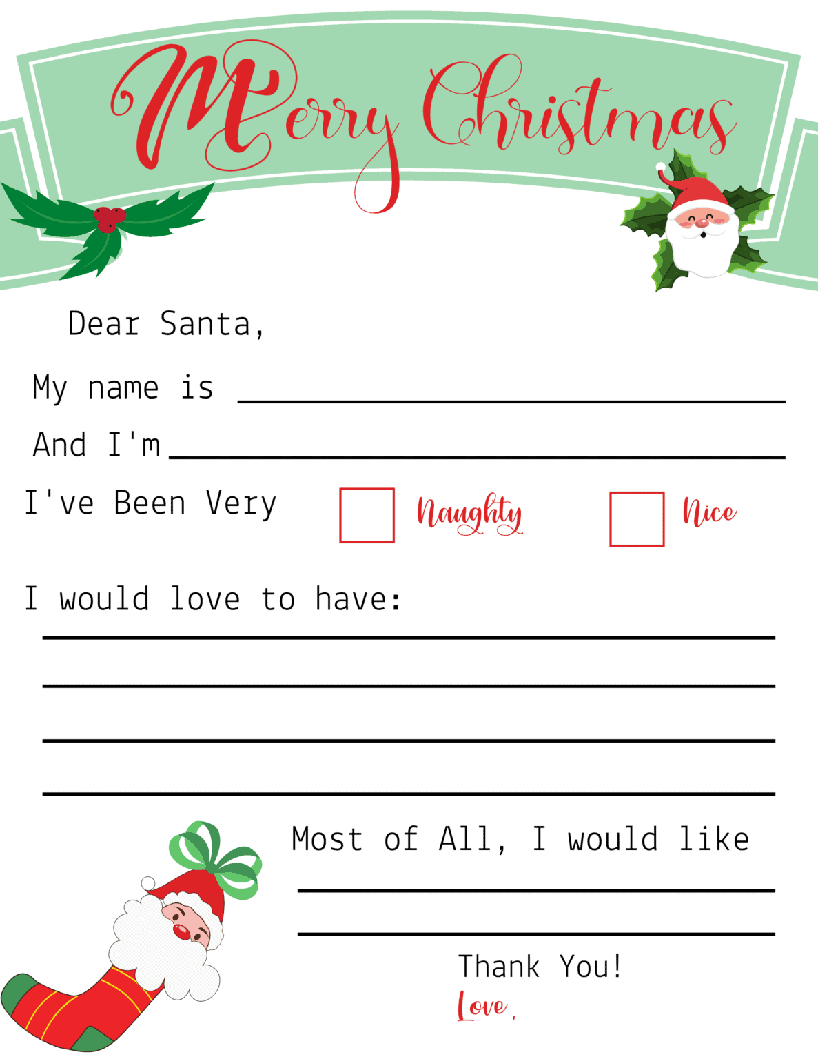 Printable Letter to Santa