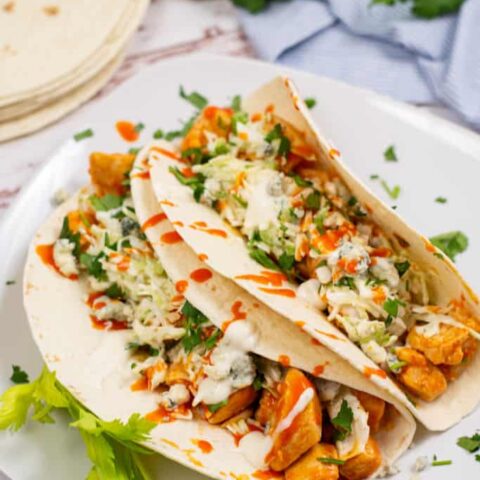 Buffalo Chicken Tacos With Blue Cheese Coleslaw