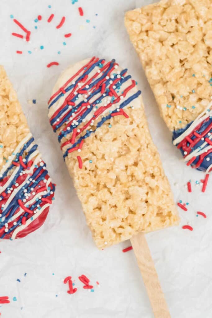 A close up of a rice krispies treat pops. 