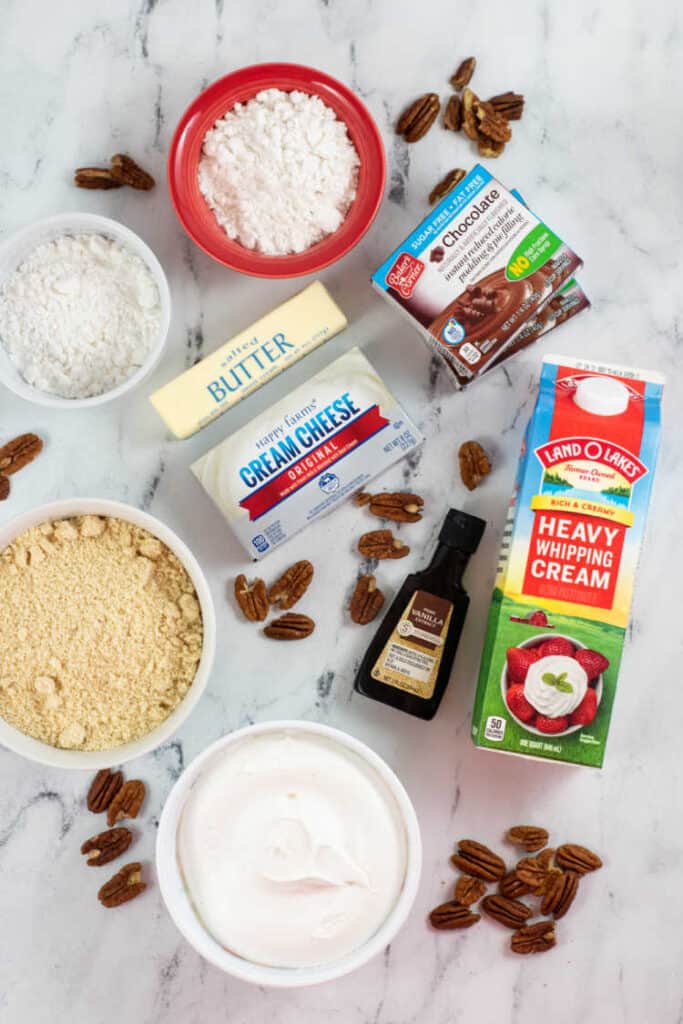The ingredients for making a sugar free chocolate pie 