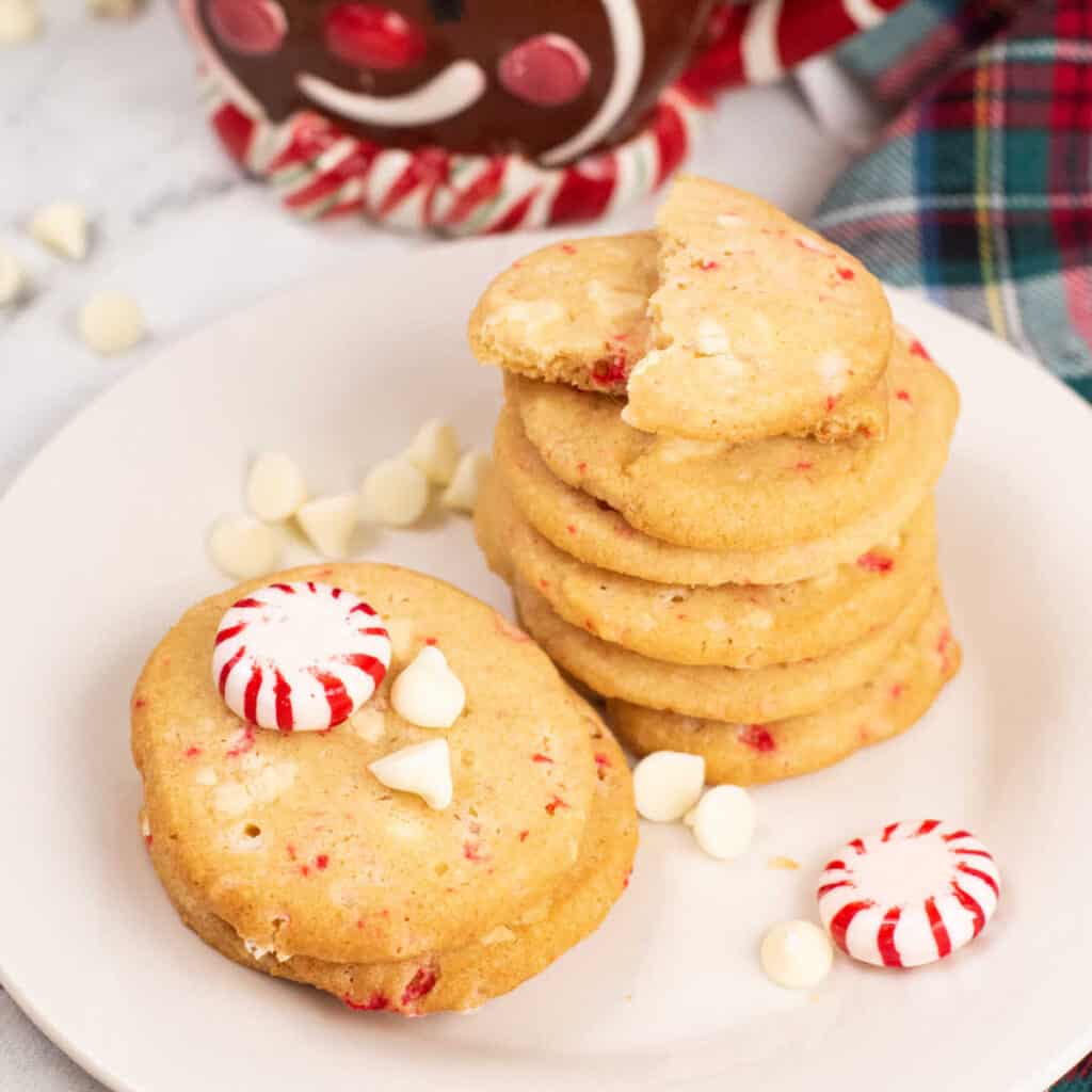 a plate of peppermint bark cookies on a white plate 