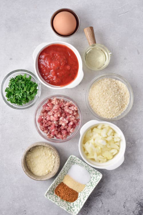 The ingredients for air fryer meatballs on a great background.